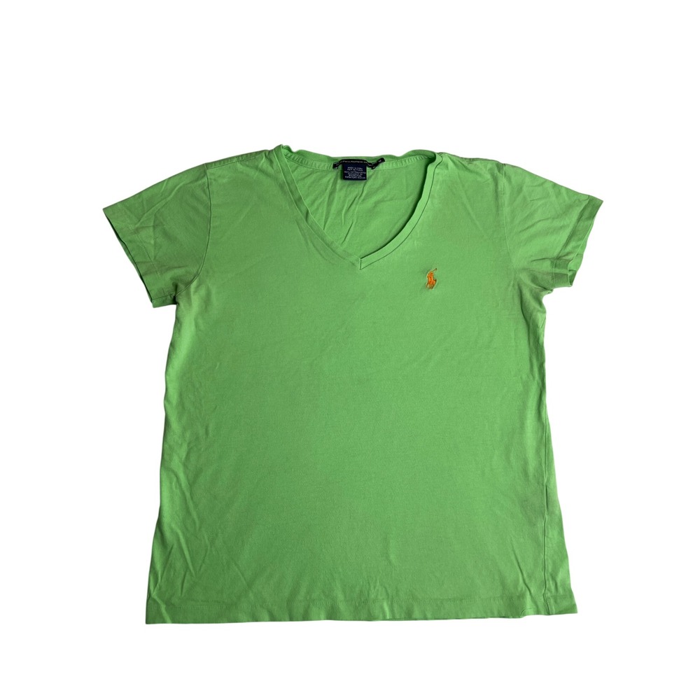 Ralph Lauren Sport Womens Lime Green V-Neck Short Sleeve Pony Logo T-Shirt M